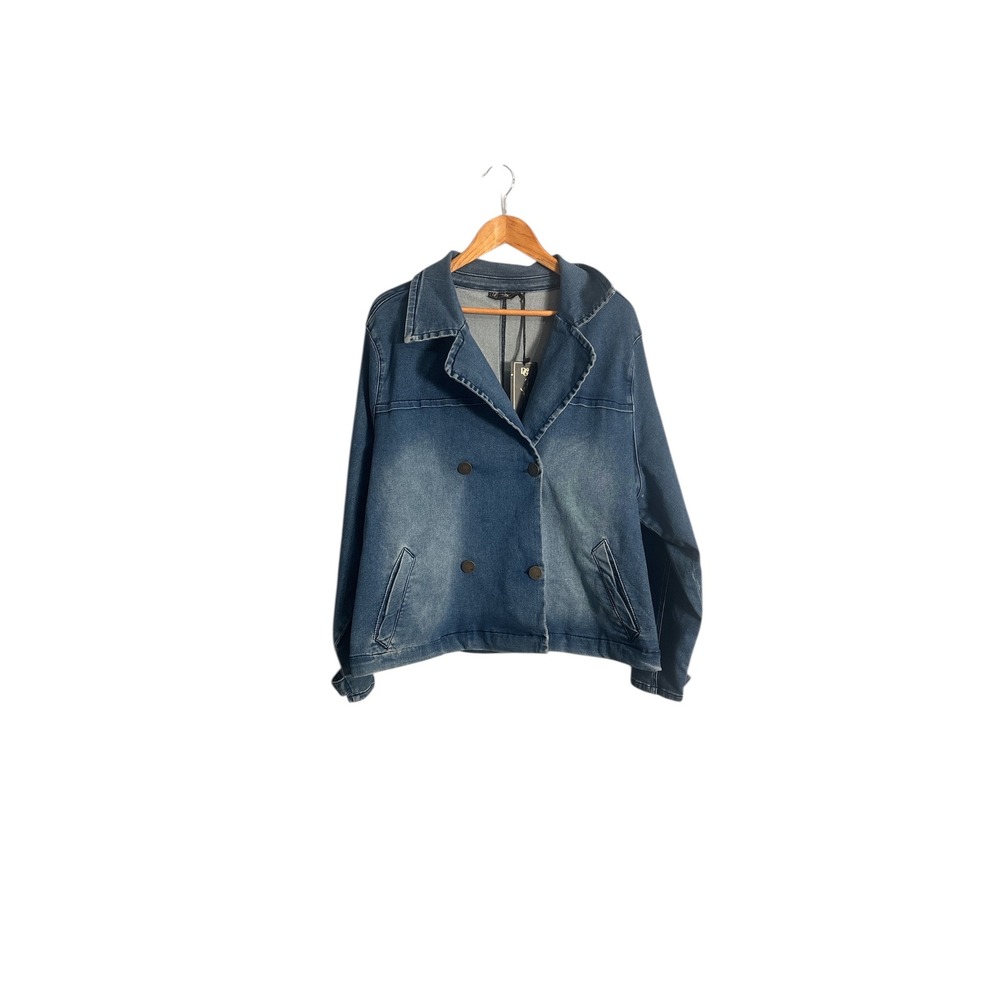 DG2 By Diane Gilman 3X Denim Jacket Blue Double Breasted Washed NWT